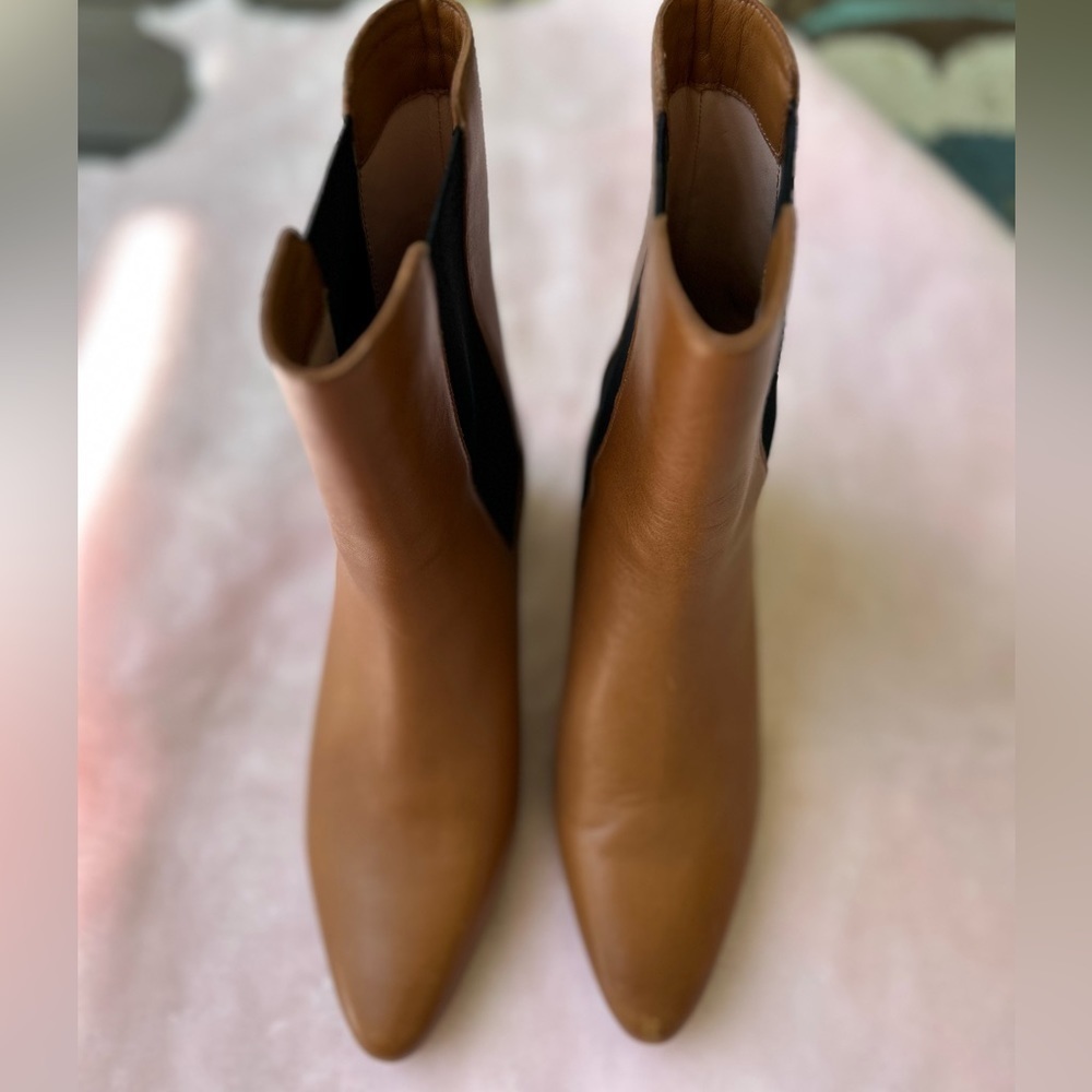 J. Crew Chelsea Brown Size 8 Boots Leather High-Shaft Stacked Heel Boots - Picture 10 of 11